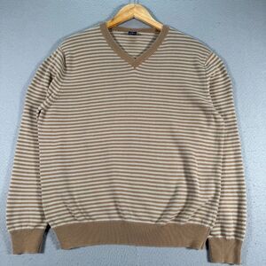Vintage Gap Knit Sweater Mens Large Brown Stripes V Neck‎ Y2K Comfort Preppy